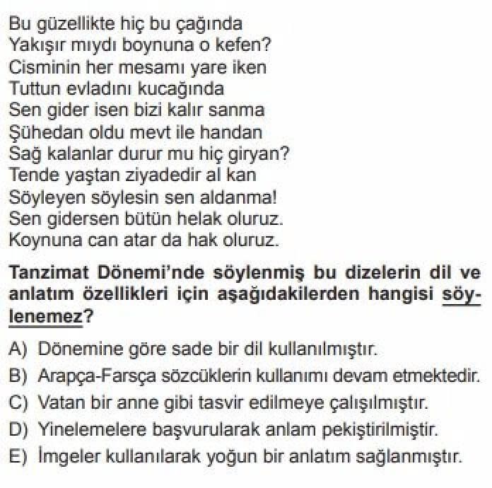 11. Sınıf Türk Edebiyatı Test 4 Tanzimat Edebiyatı – Coşku ve Heyecanı Dile Getiren Metinler - Soru 4