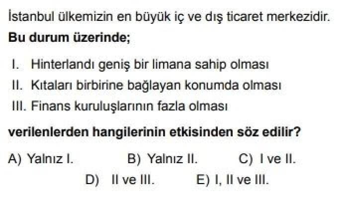 12. Sınıf Coğrafya Test 10 Türkiye’de İç ve Dış Ticaret - Soru 2
