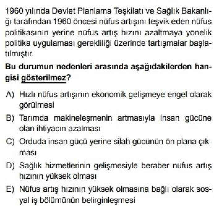 12. Sınıf Coğrafya Test 13 Türkiye’nin Nüfus Politikaları ve Nüfus Projeksiyonları - Soru 3