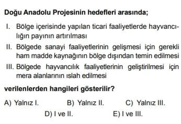 12. Sınıf Coğrafya Test 14 Türkiye’nin Bölgesel Kalkınma Planları - Soru 9