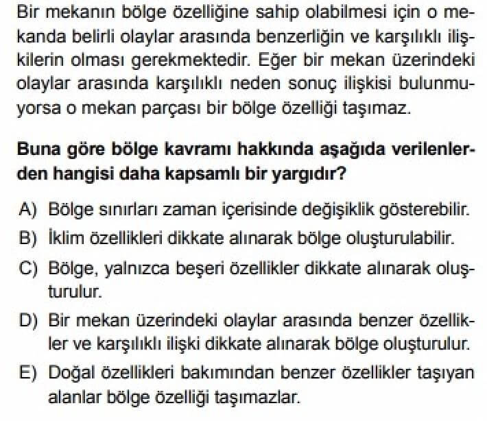 12. SINIF COĞRAFYA TEST 8 Türkiye’de Bölge Sınıflandırması - Soru 1