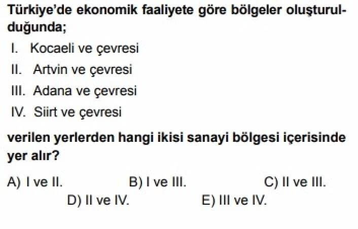 12. SINIF COĞRAFYA TEST 8 Türkiye’de Bölge Sınıflandırması - Soru 10