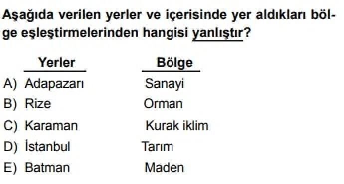 12. SINIF COĞRAFYA TEST 8 Türkiye’de Bölge Sınıflandırması - Soru 12