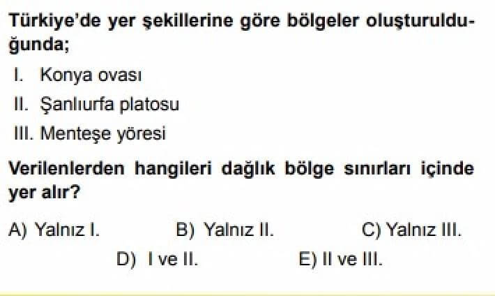 12. SINIF COĞRAFYA TEST 8 Türkiye’de Bölge Sınıflandırması - Soru 6