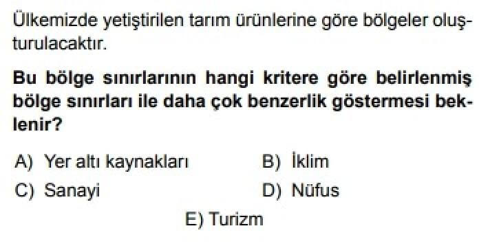 12. SINIF COĞRAFYA TEST 8 Türkiye’de Bölge Sınıflandırması - Soru 8
