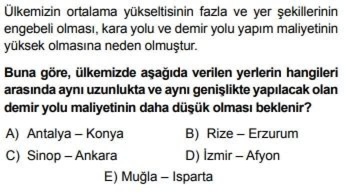 12. Sınıf Coğrafya Test 9 Türkiye’de Ulaşım Sistemlerinin Gelişimi - Soru 1