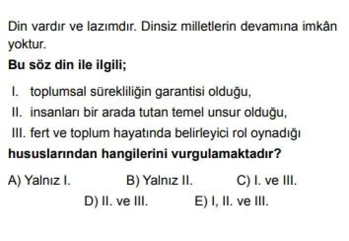 12. Sınıf Din Kültürü ve Ahlak Bilgisi Test 19 Atatürk ve Din Öğretimi - Soru 6
