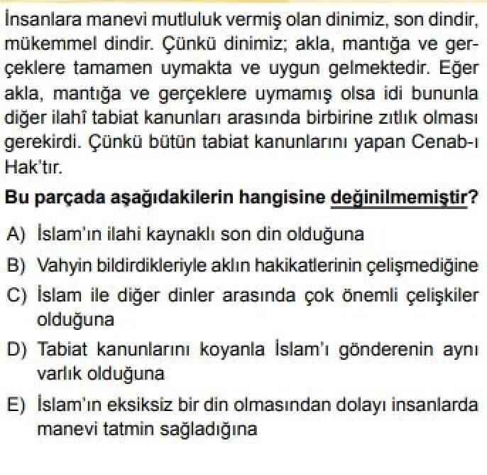 12. Sınıf Din Kültürü ve Ahlak Bilgisi Test 19 Atatürk ve Din Öğretimi - Soru 7