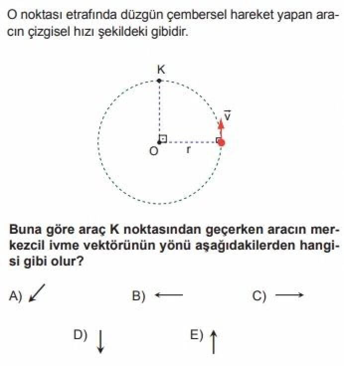 12. Sınıf Fizik Test 2 Düzgün Çembersel Hareket – 2 - Soru 2