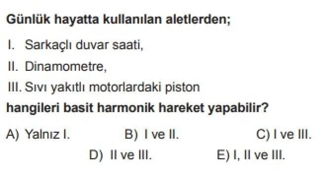 12. Sınıf Fizik Test 6 Basit Harmonik Hareket – 1 - Soru 3