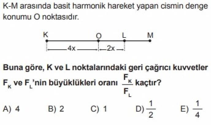 12. Sınıf Fizik Test 7 Basit Harmonik Hareket – 2 - Soru 4