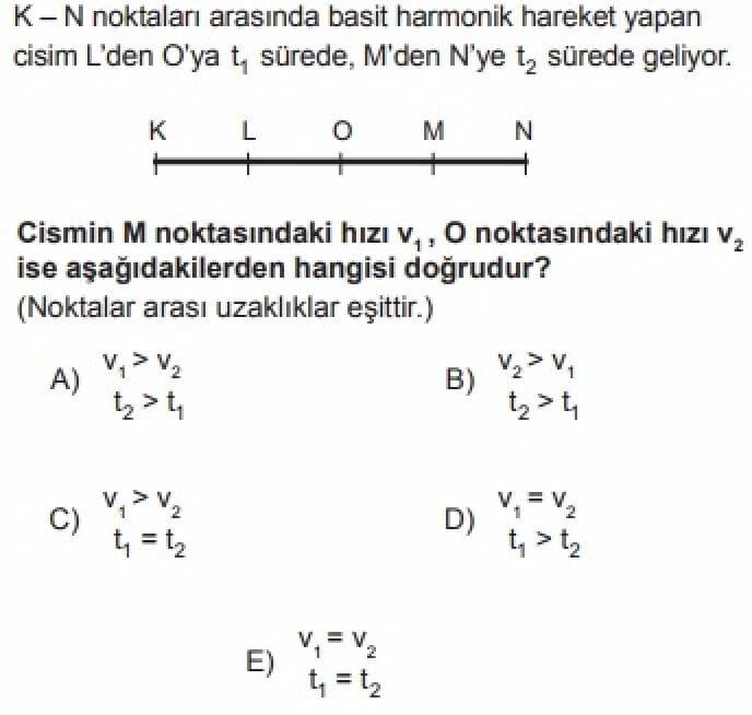12. Sınıf Fizik Test 7 Basit Harmonik Hareket – 2 - Soru 9