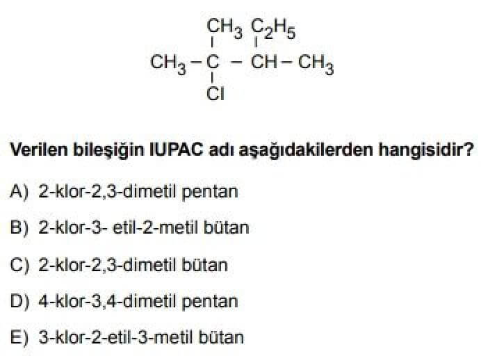 12. Sınıf Kimya Test 10 Organik Bileşikler – 1 - Soru 1