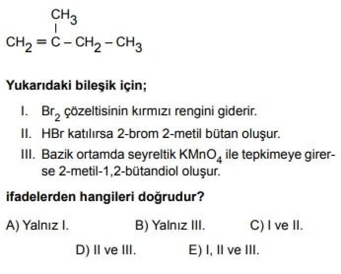 12. Sınıf Kimya Test 11 Organik Bileşikler – 2 - Soru 8