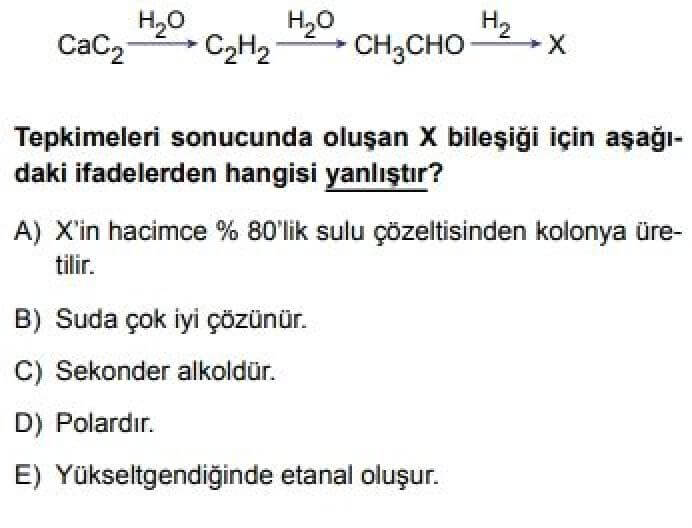 12. Sınıf Kimya Test 14 Organik Bileşikler – 5 - Soru 7