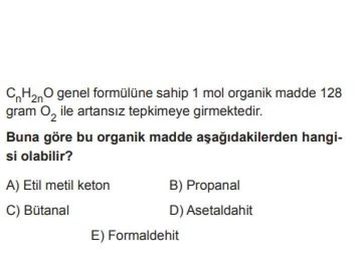12. Sınıf Kimya Test 15 Organik Bileşikler -6 - Soru 6