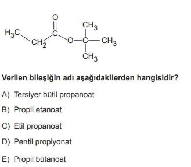 12. Sınıf Kimya Test 17 Organik Bileşikler – 8 - Soru 3