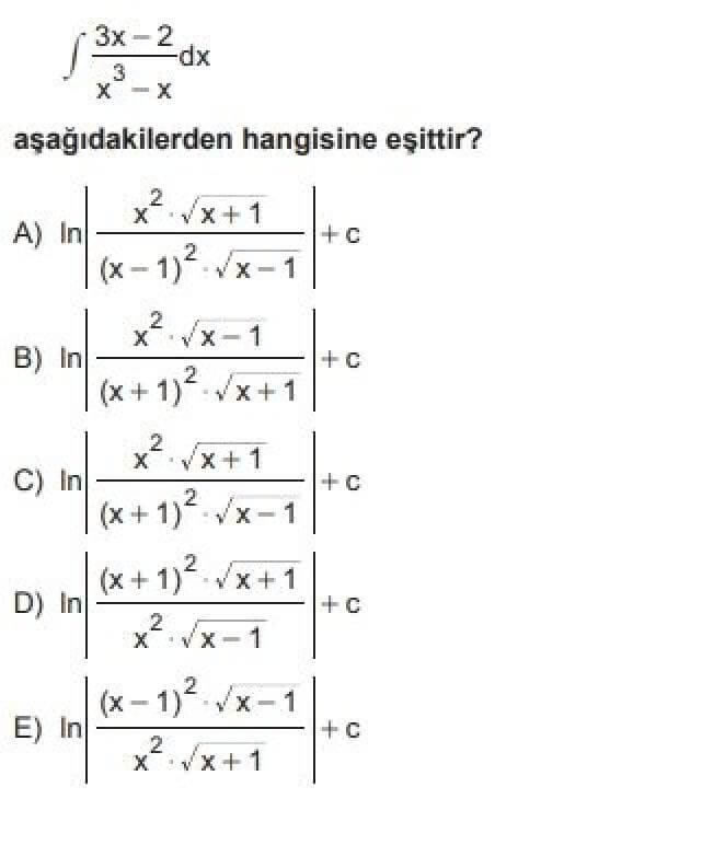 12. Sınıf Matematik İleri Düzey Test 13 Belirsiz İntegral -2 - Soru 11