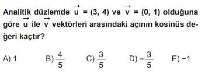 12. Sınıf Matematik (İleri Düzey) Test 18 Vektörler – 1 - Soru 5