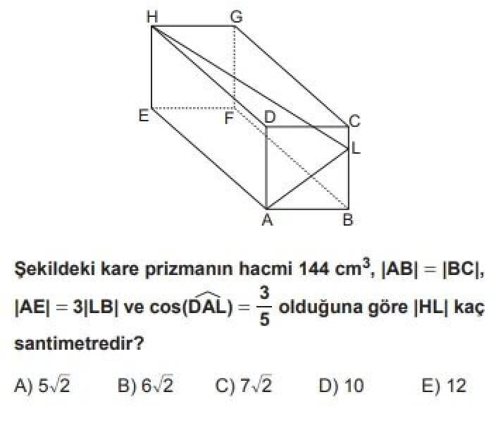 12. Sınıf Matematik (İleri Düzey) Test 24 Katı Cisimler - Soru 4