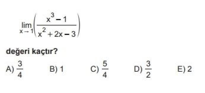 12. Sınıf Matematik(İleri Düzey) Test 1 Limit – 1 - Soru 2
