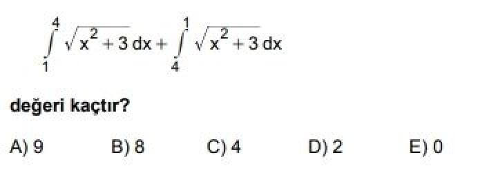 12. Sınıf Matematik(İleri Düzey) Test 11 Belirli İntegral – 2 - Soru 6