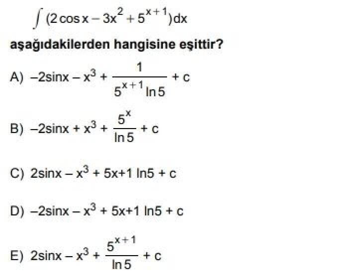 12. Sınıf Matematik(İleri Düzey) Test 12 Belirsiz İntegral – 1 - Soru 8
