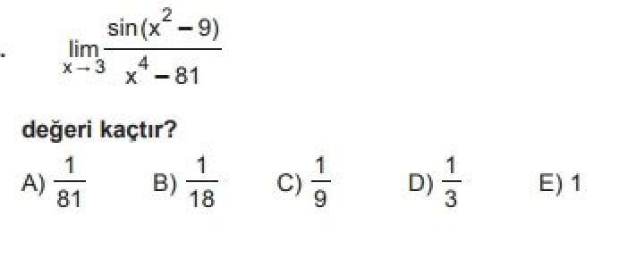 12. Sınıf Matematik(İleri Düzey) Test 2 Limit – 2 - Soru 11