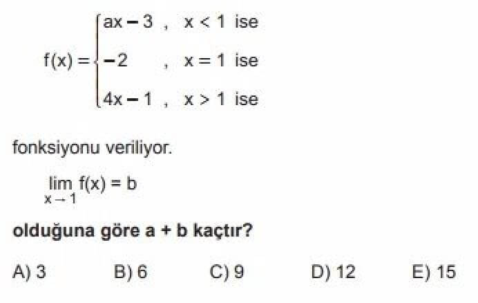 12. Sınıf Matematik(İleri Düzey) Test 2 Limit – 2 - Soru 5