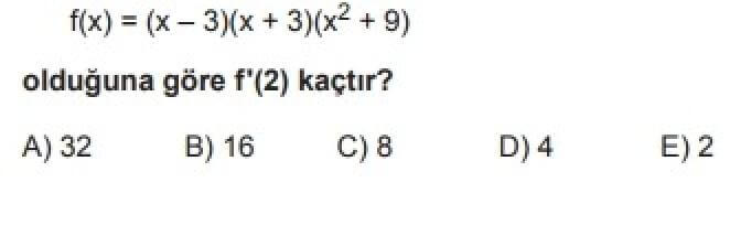 12. Sınıf Matematik(İleri Düzey) Test 6 Türev – 3 - Soru 1