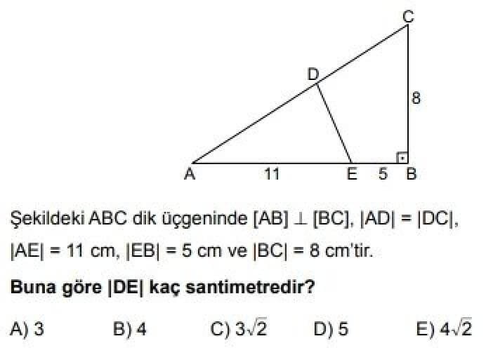 12. Sınıf Matematik(Temel Düzey) Test 5 Dik Üçgen – 1 - Soru 4