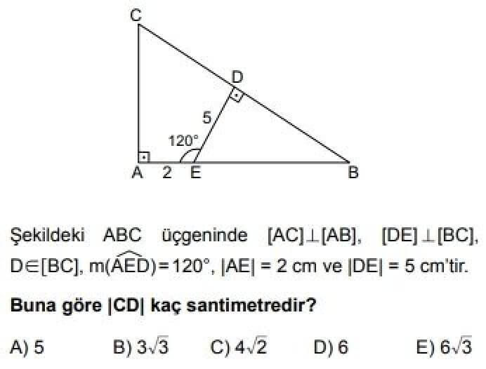 12. Sınıf Matematik(Temel Düzey) Test 5 Dik Üçgen – 1 - Soru 5