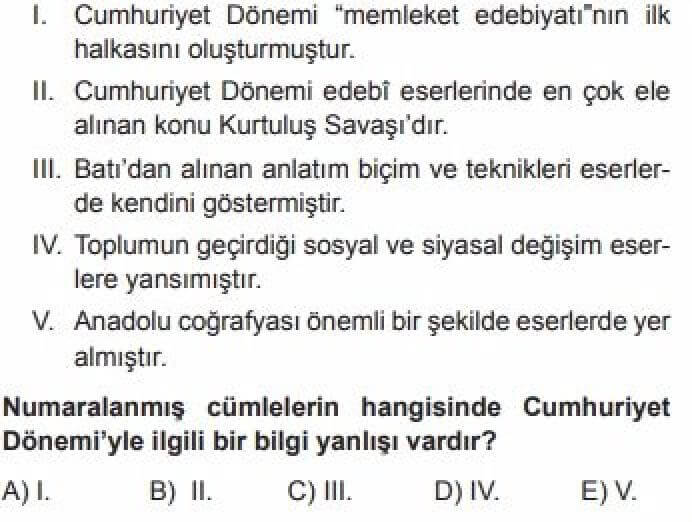 12.Sınıf Türk Edebiyatı Test 1 Cumhuriyet Dönemi Türk Edebiyatı’nın Oluşumu - Soru 7