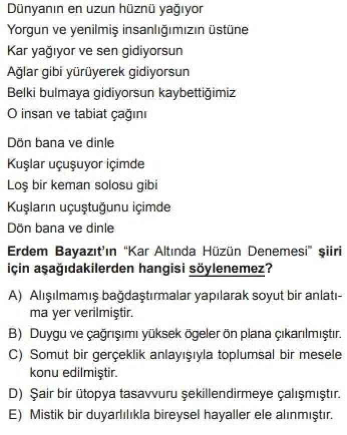 12. Sınıf Türk Edebiyatı Test 11 Garip Dışında Yeniliği Sürdüren Şiir (1940-1960) - Soru 10
