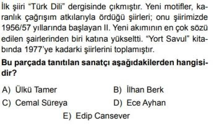 12. Sınıf Türk Edebiyatı Test 14 İkinci Yeni Şiiri (1950-1965) – 2 - Soru 10