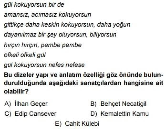 12. Sınıf Türk Edebiyatı Test 14 İkinci Yeni Şiiri (1950-1965) – 2 - Soru 4