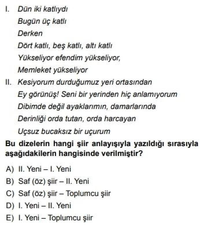 12. Sınıf Türk Edebiyatı Test 14 İkinci Yeni Şiiri (1950-1965) – 2 - Soru 5