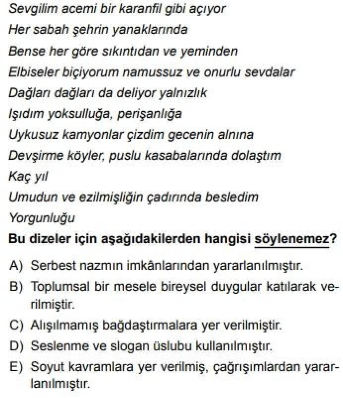 12. Sınıf Türk Edebiyatı Test 15 İkinci Yeni Sonrası Toplumcu Şiir (1960-1980) – 1 - Soru 4