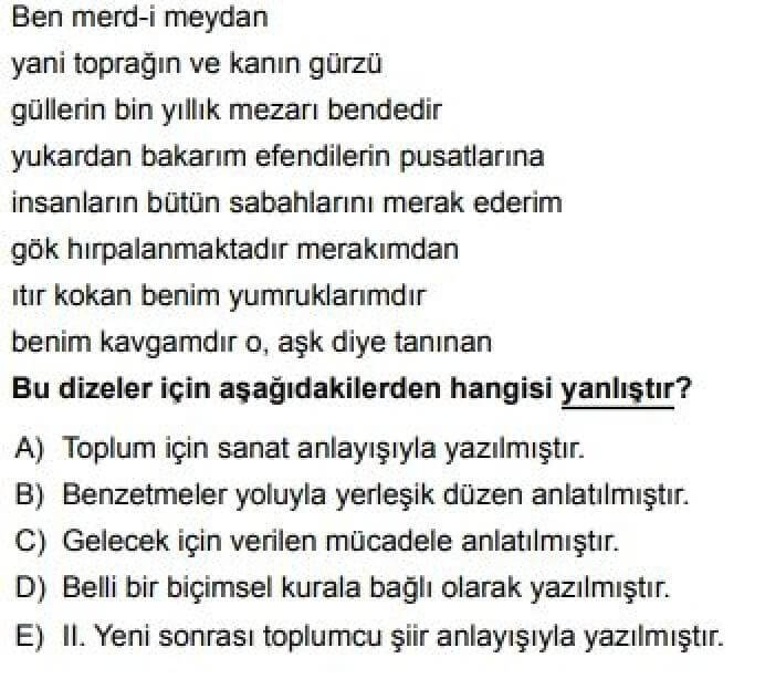 12. Sınıf Türk Edebiyatı Test 15 İkinci Yeni Sonrası Toplumcu Şiir (1960-1980) – 1 - Soru 7