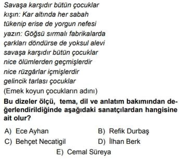 12. Sınıf Türk Edebiyatı Test 16 İkinci Yeni Sonrası Toplumcu Şiir (1960-1980) – 2 - Soru 8
