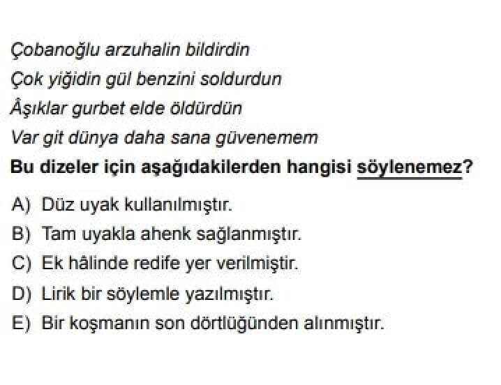 12. Sınıf Türk Edebiyatı Test 18 Cumhuriyet Dönemi Halk Şiiri - Soru 10