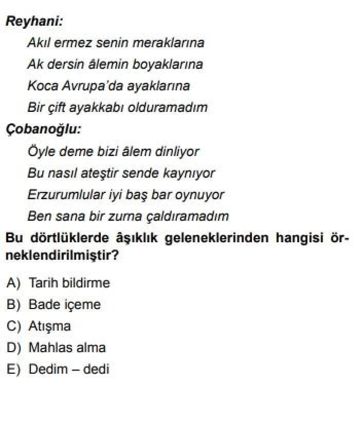 12. Sınıf Türk Edebiyatı Test 18 Cumhuriyet Dönemi Halk Şiiri - Soru 5