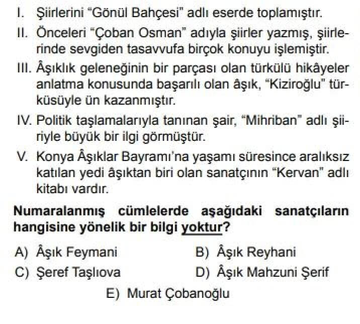 12. Sınıf Türk Edebiyatı Test 18 Cumhuriyet Dönemi Halk Şiiri - Soru 8
