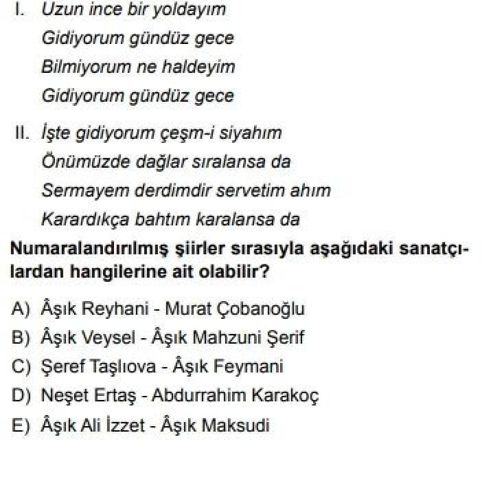12. Sınıf Türk Edebiyatı Test 18 Cumhuriyet Dönemi Halk Şiiri - Soru 9
