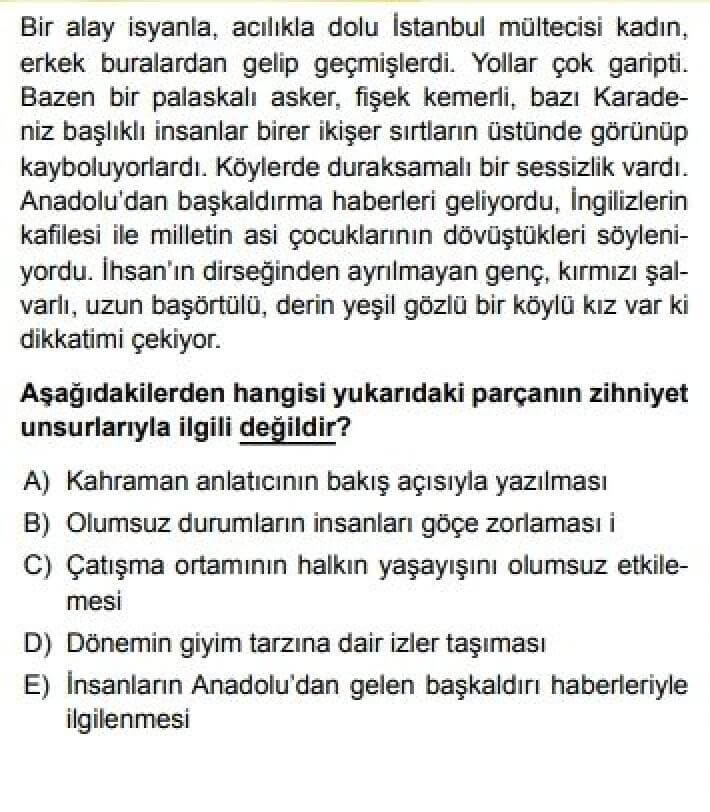 12. Sınıf Türk Edebiyatı Test 19 Millî Edebiyat Zevk ve Anlayışını Sürdüren Eserler - Soru 1