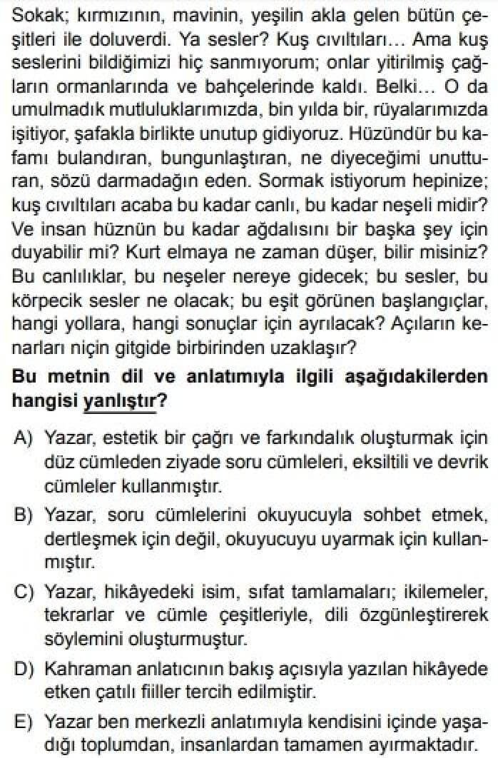 12. Sınıf Türk Edebiyatı Test 21 Bireyin İç Dünyasını Esas Alan Eserler - Soru 2