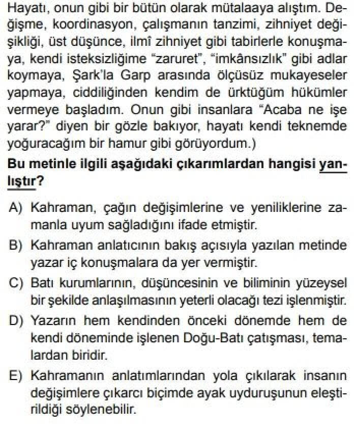 12. Sınıf Türk Edebiyatı Test 21 Bireyin İç Dünyasını Esas Alan Eserler - Soru 5
