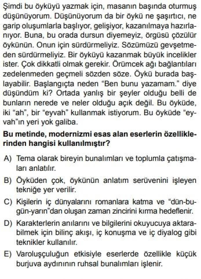 12. Sınıf Türk Edebiyatı Test 22 Modernizmi Esas Alan Eserler - Soru 1