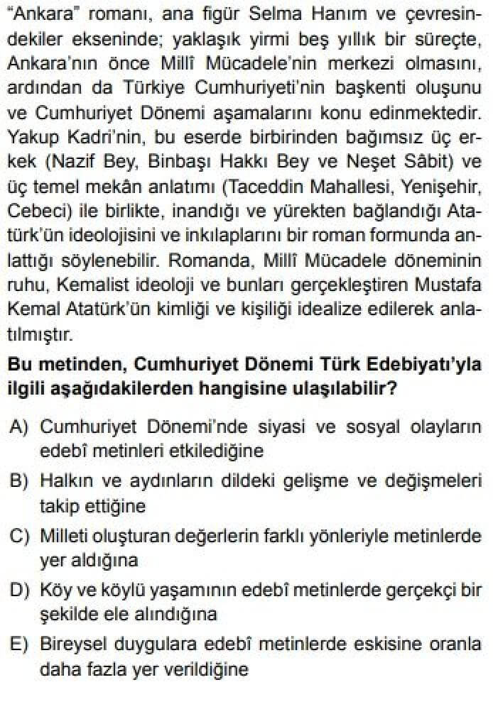 12. Sınıf Türk Edebiyatı Test 24 Cumhuriyet Dönemi Türk Edebiyatı’nın Genel Özellikleri - Soru 1