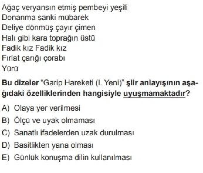 12. Sınıf Türk Edebiyatı Test 9 Garip Hareketi (I. Yeni) (1940-1950) - Soru 11